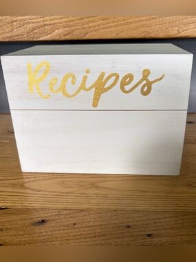 White Recipe Box with Gold Lettering & Recipe Cards